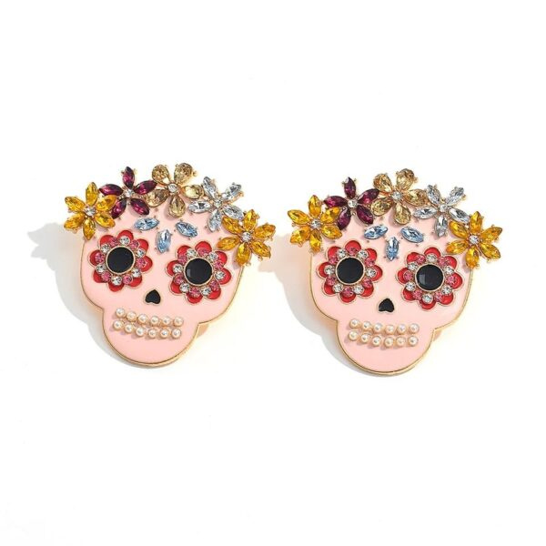 Maxi aretes de calavera rosada