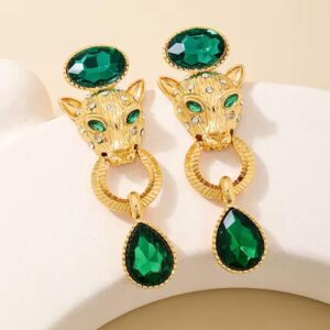 Maxi Aretes de leopardo y piedras verdes
