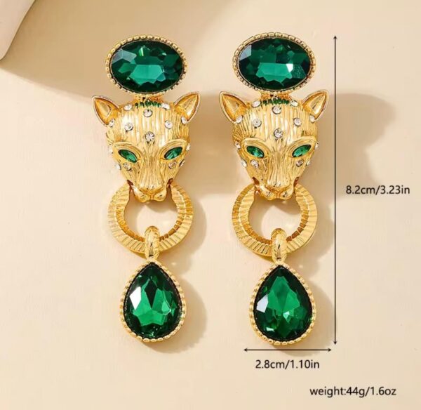 Maxi Aretes de leopardo y piedras verdes - Image 2