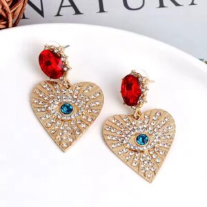 Aretes de corazon y ojo con piedras