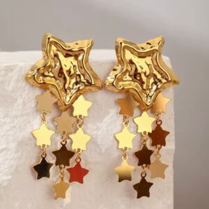 Maxi Aretes dorados de estrellas con diseño colgante