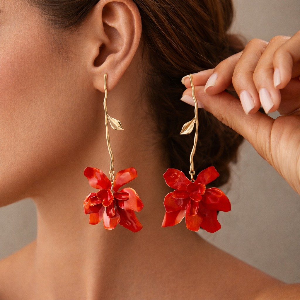 Maxi Aretes florales en tono naranja con diseño elegante y femenino