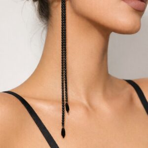 Aretes Lazo Negro Largo Elegante